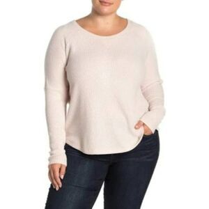 Sweet Romeo Pink Sweater Womens Waffle Thermal Henley Blush Pink Plus Size 2X